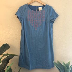 ModCloth Embroidered Chambray Shift Dress